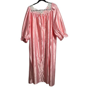 VTG Sopre Lingerie Night Gown 18/20 XL Pink Sleeve Lace Trim Satin Sissie